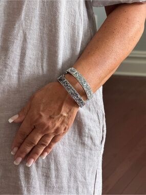 *LIKE NEW* Ann Taylor Crystal Pavé Open Cuff Bracelets in Silver
